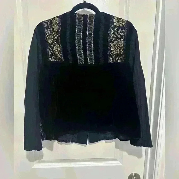 Olga Kvitko Suit Women 8 medium Jacket black and gold Shimmer Chevon Silk VTG - Picture 3 of 4